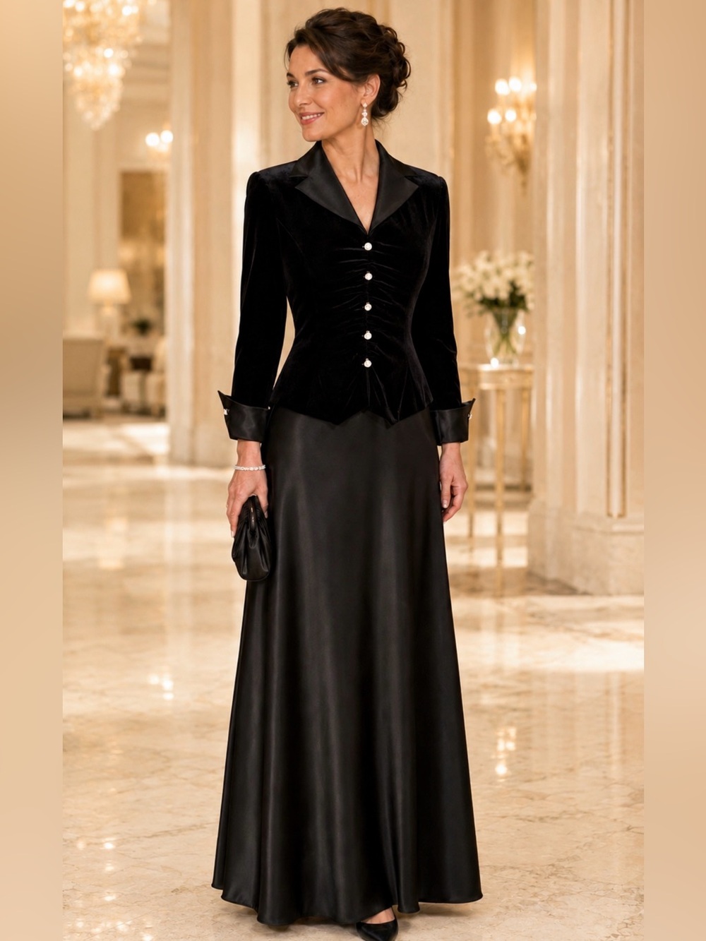 Karen Miller Formal Velvet & Satin Black evening gown Maxi 4 Old Money Dress